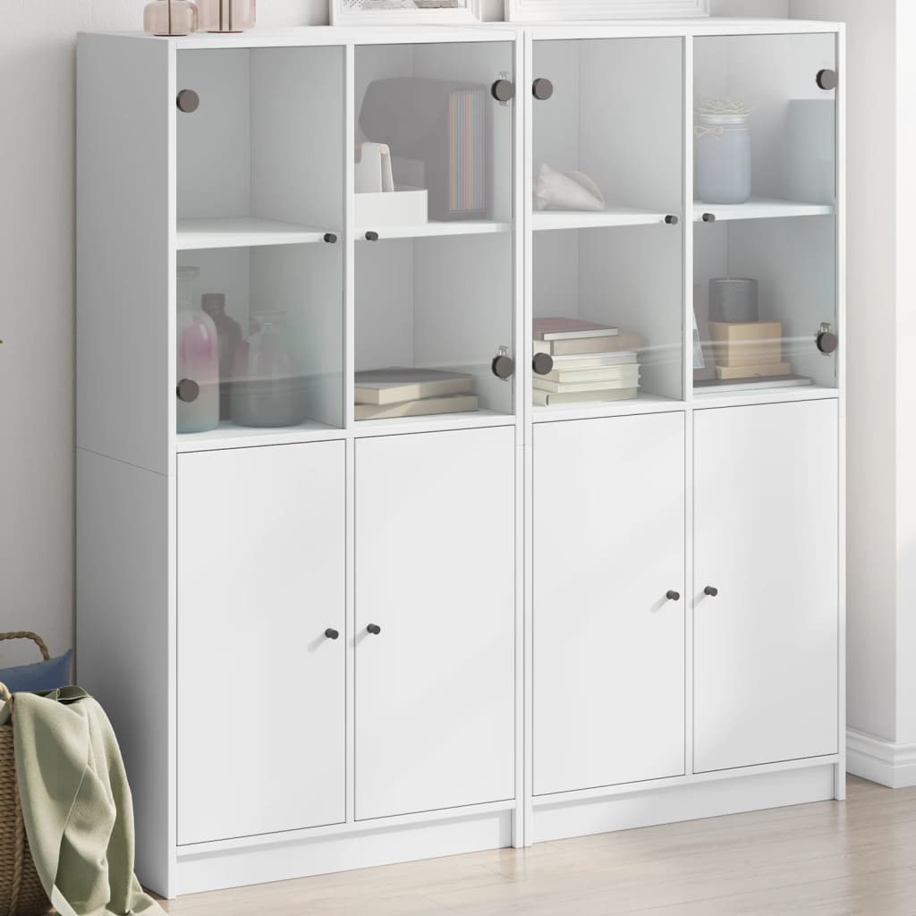 Libreria con Ante Bianca 136x37x142 cm in Legno Multistrato - homemem39