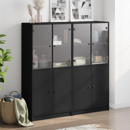 Libreria con Ante Nera 136x37x142 cm in Legno Multistrato - homemem39