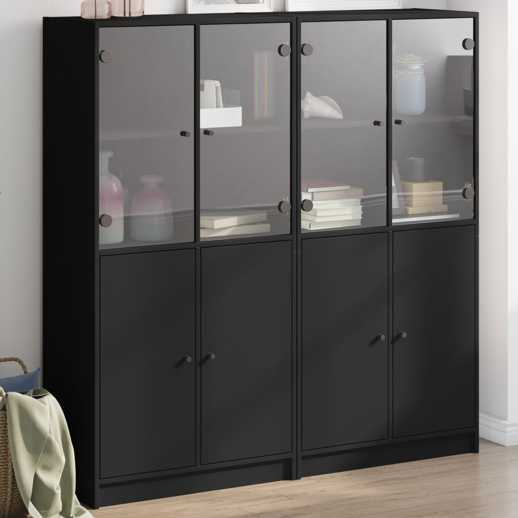 Libreria con Ante Nera 136x37x142 cm in Legno Multistrato - homemem39