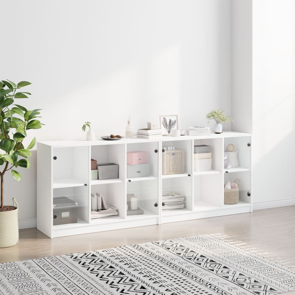 Libreria con Ante Bianca 204x37x75 cm in Legno Multistrato - homemem39