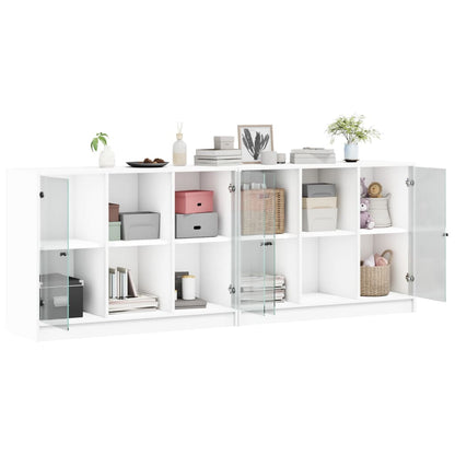 Libreria con Ante Bianca 204x37x75 cm in Legno Multistrato - homemem39