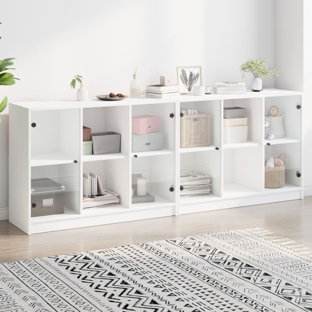 Libreria con Ante Bianca 204x37x75 cm in Legno Multistrato - homemem39