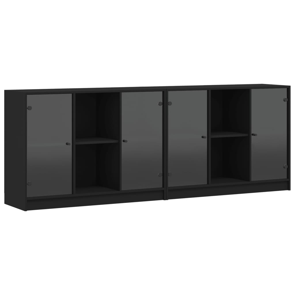 Libreria con Ante Nera 204x37x75 cm in Legno Multistrato - homemem39