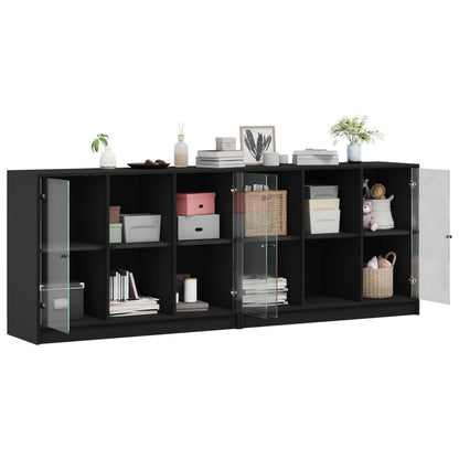 Libreria con Ante Nera 204x37x75 cm in Legno Multistrato - homemem39