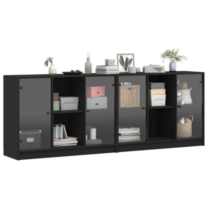 Libreria con Ante Nera 204x37x75 cm in Legno Multistrato - homemem39