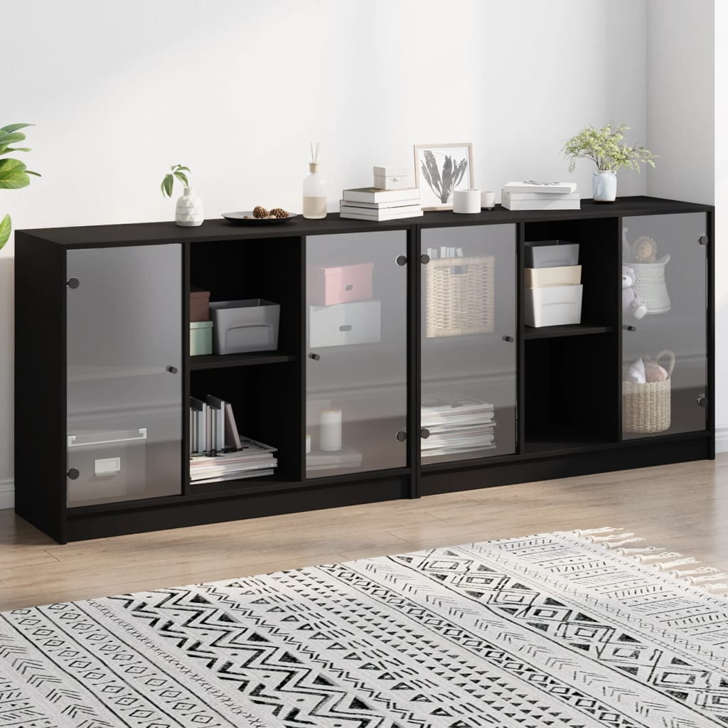 Libreria con Ante Nera 204x37x75 cm in Legno Multistrato - homemem39