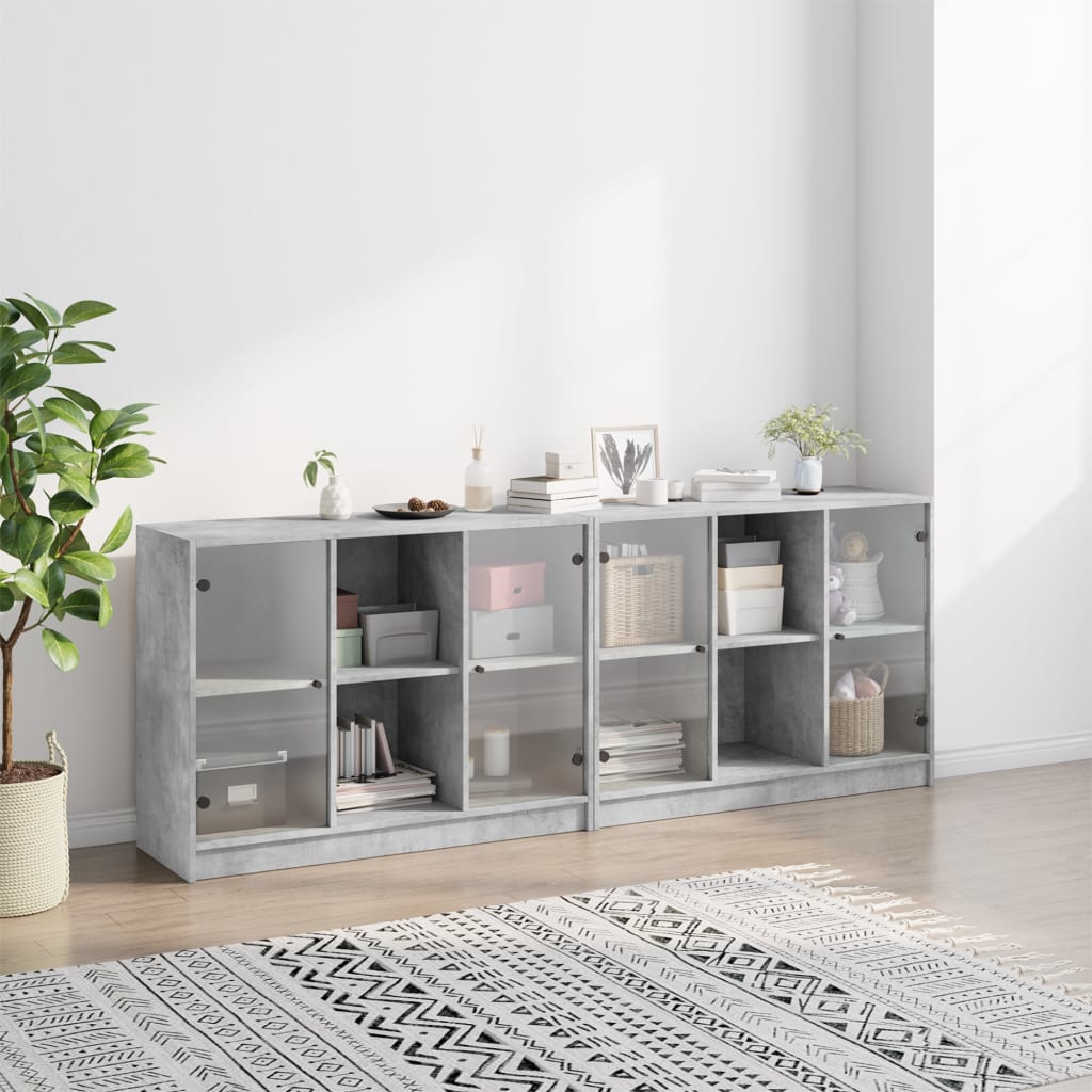 Libreria con Ante Grigio Cemento 204x37x75 cm Legno Multistrato - homemem39