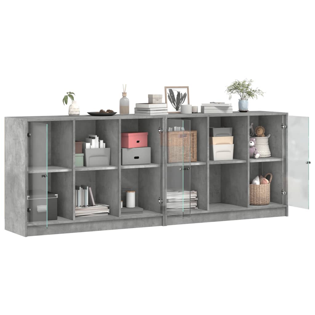 Libreria con Ante Grigio Cemento 204x37x75 cm Legno Multistrato - homemem39