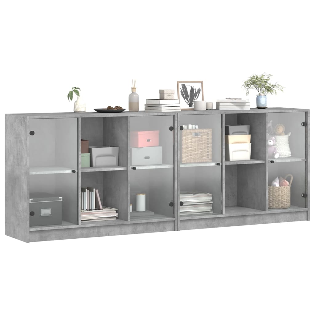 Libreria con Ante Grigio Cemento 204x37x75 cm Legno Multistrato - homemem39