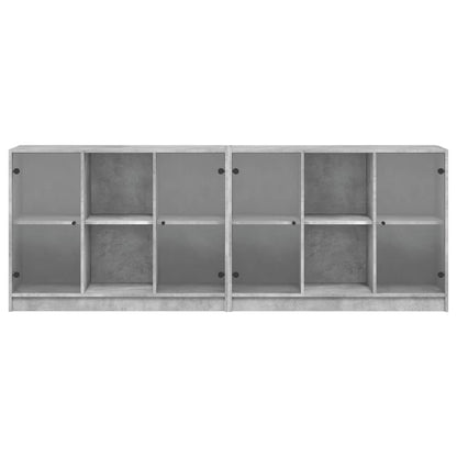 Libreria con Ante Grigio Cemento 204x37x75 cm Legno Multistrato - homemem39