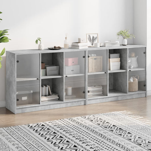 Libreria con Ante Grigio Cemento 204x37x75 cm Legno Multistrato - homemem39