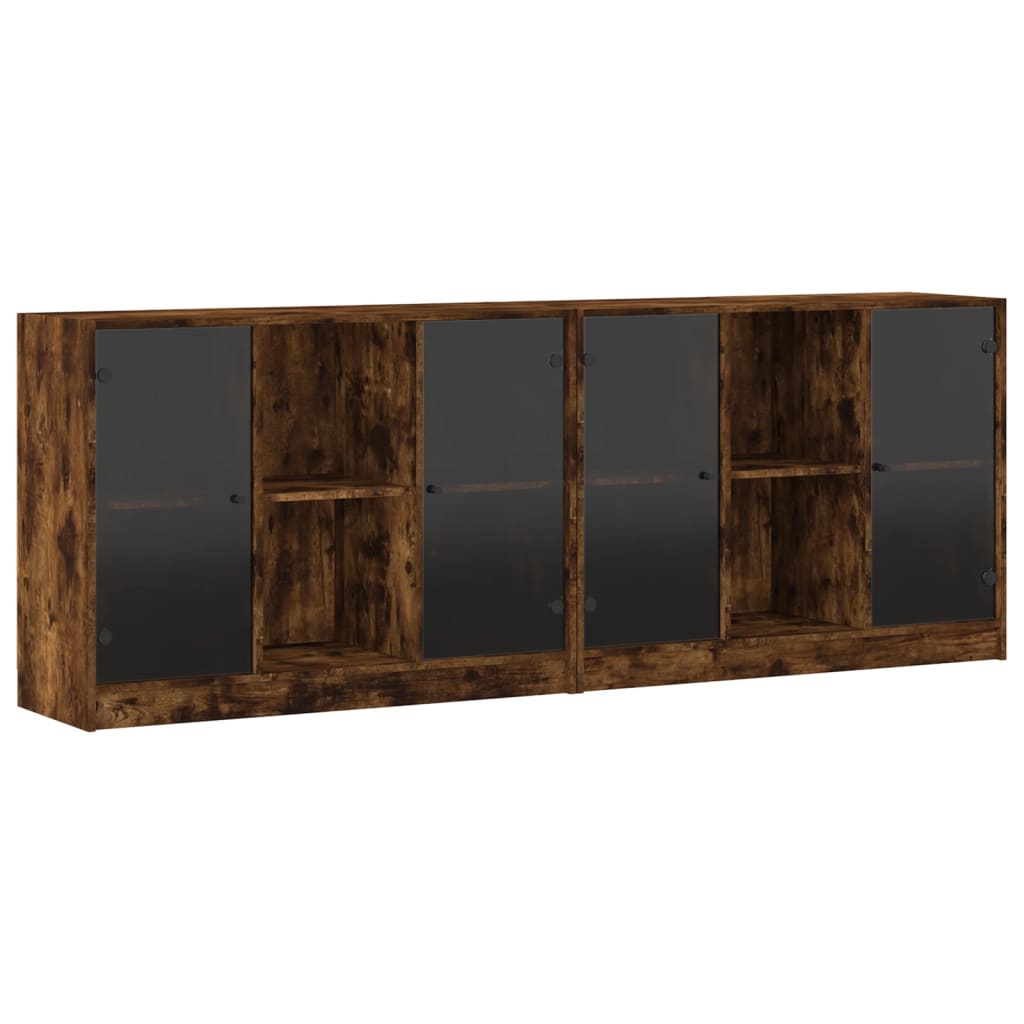 Libreria con Ante Rovere Fumo 204x37x75 cm in Legno Multistrato - homemem39