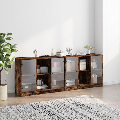 Libreria con Ante Rovere Fumo 204x37x75 cm in Legno Multistrato - homemem39