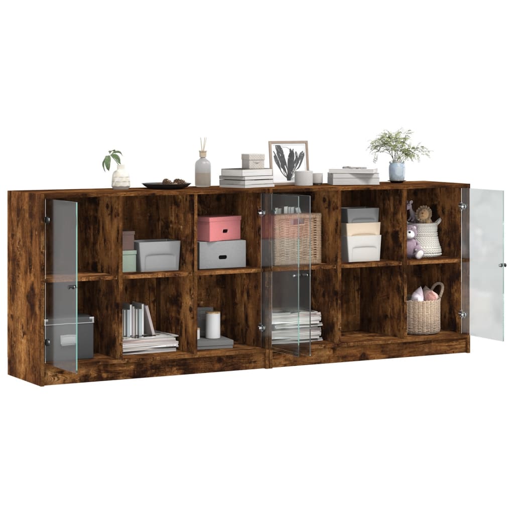 Libreria con Ante Rovere Fumo 204x37x75 cm in Legno Multistrato - homemem39