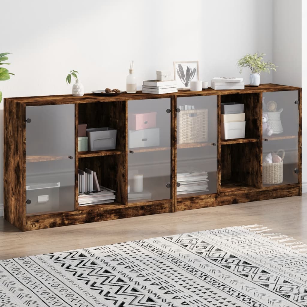 Libreria con Ante Rovere Fumo 204x37x75 cm in Legno Multistrato - homemem39