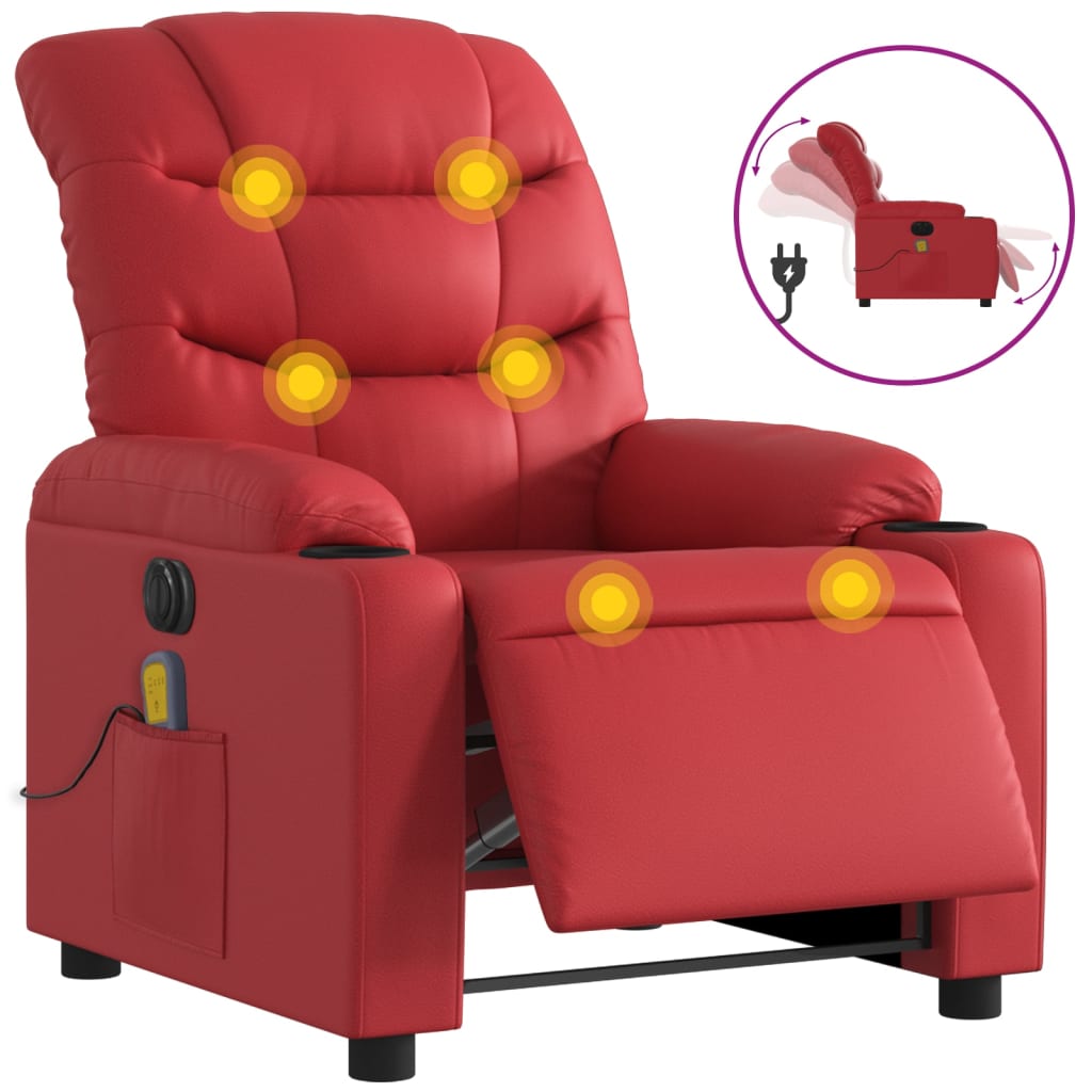 Poltrona Massaggio Elettrica Reclinabile Rosso Similpelle | homemem39