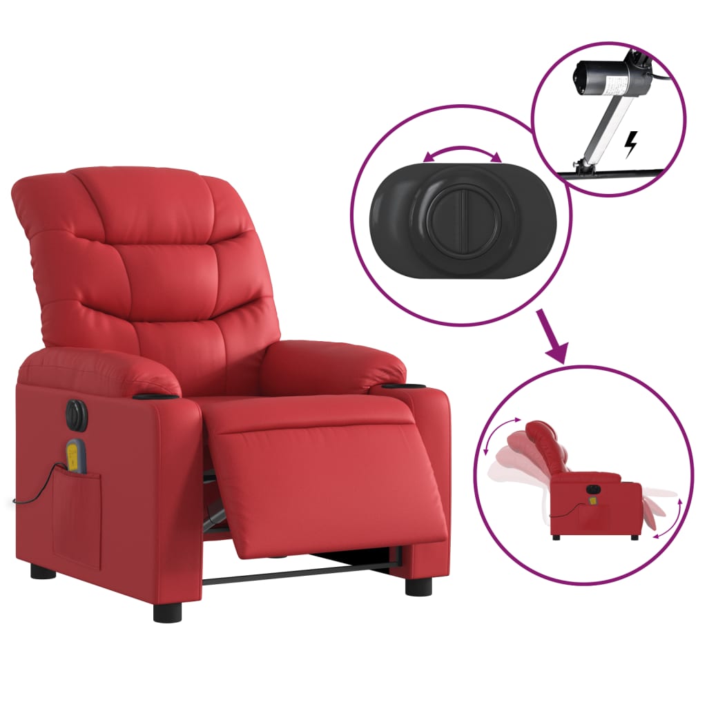 Poltrona Massaggio Elettrica Reclinabile Rosso Similpelle | homemem39