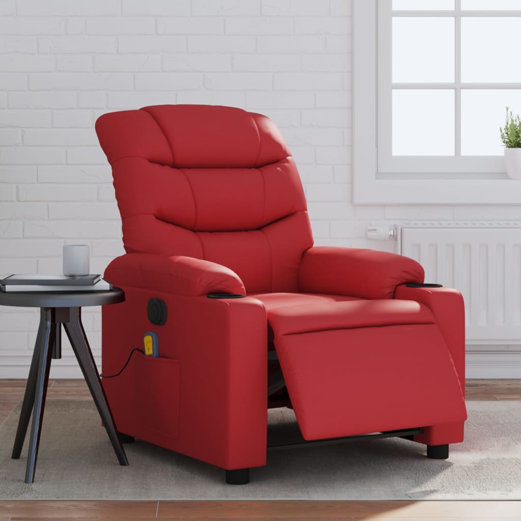 Poltrona Massaggio Elettrica Reclinabile Rosso Similpelle | homemem39