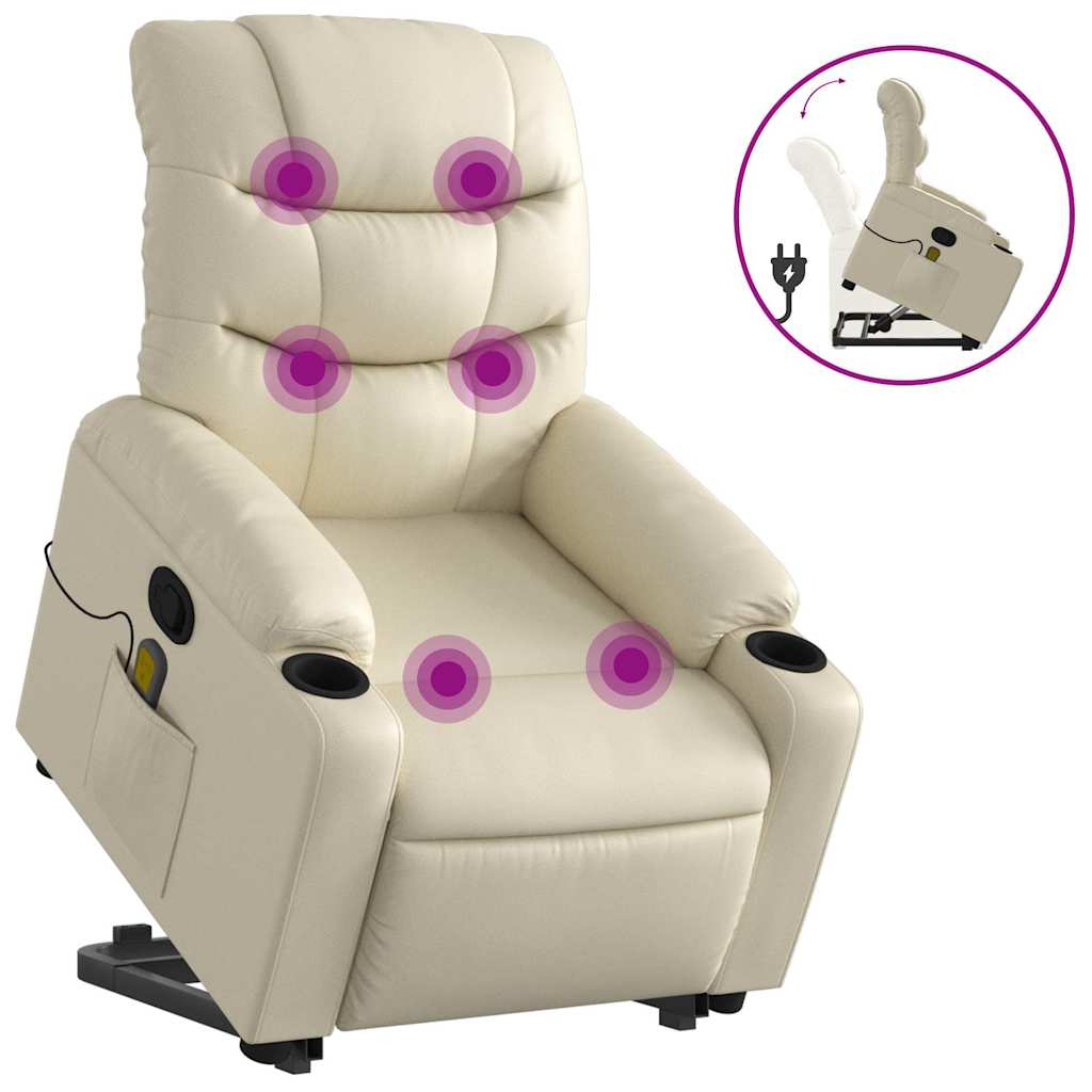 Poltrona Alzapersona Reclinabile Massaggio Crema Similpelle | homemem39