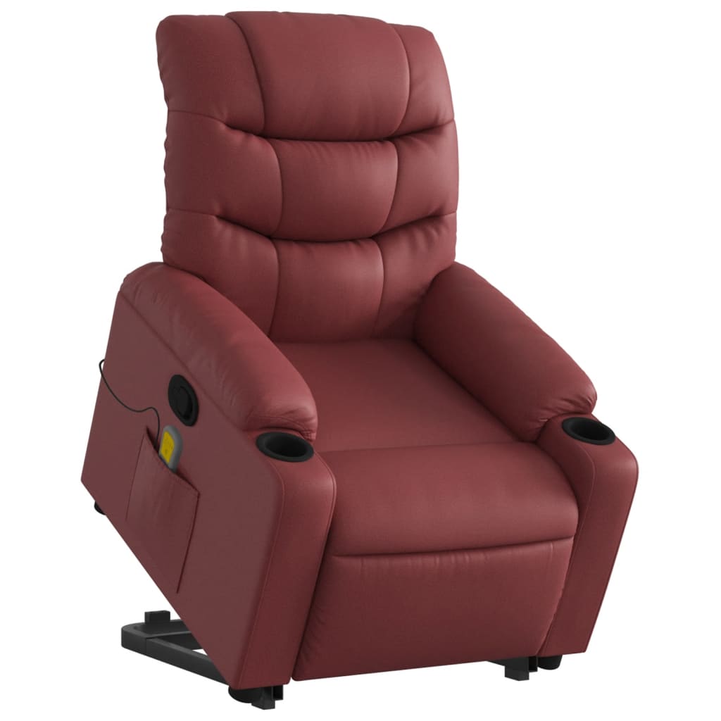 Poltrona Alzapersone Massaggi Reclinabile Rosso Vino Similpelle | homemem39
