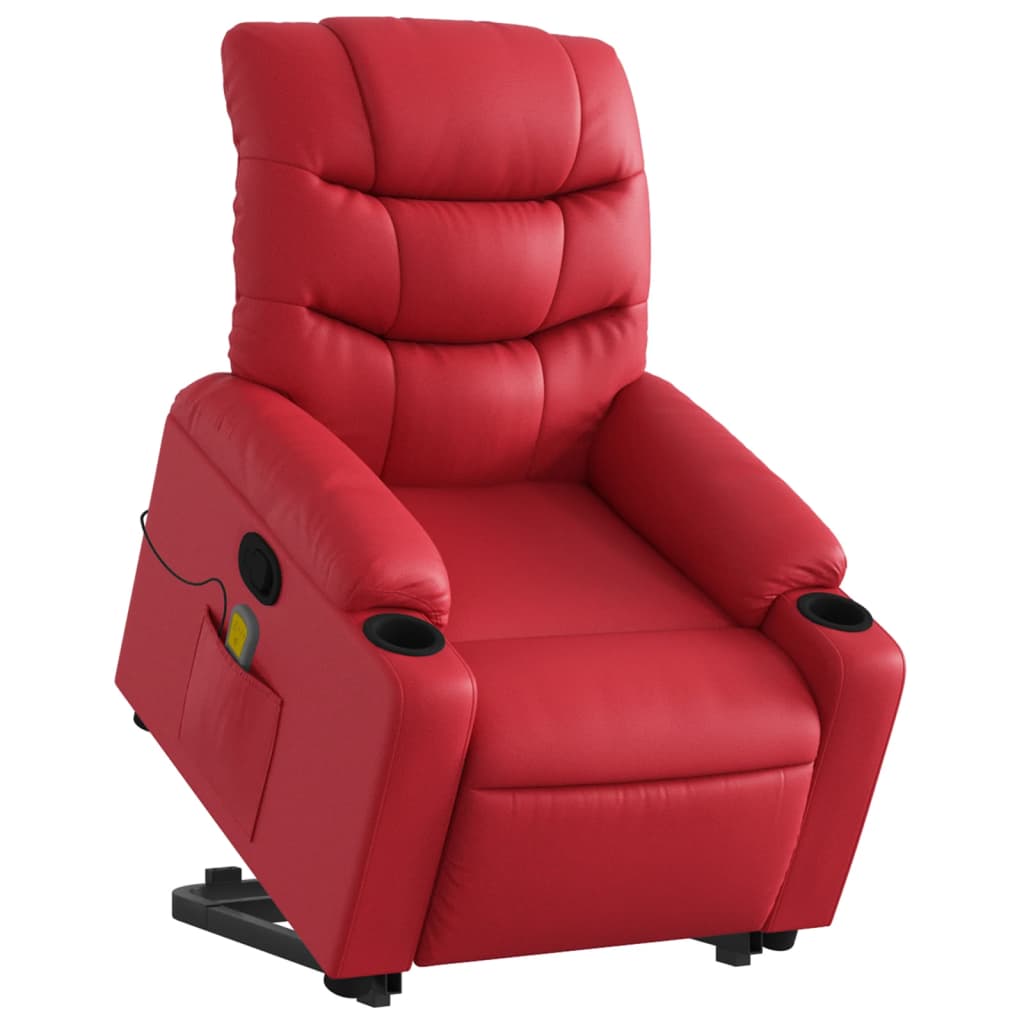 Poltrona Alzapersona Reclinabile Massaggio Rosso in Similpelle | homemem39