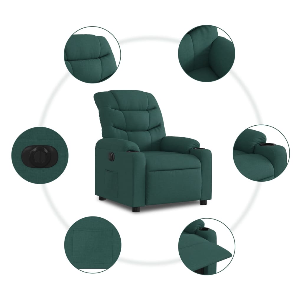 Poltrona Elettrica Reclinabile Verde Scuro in Tessuto | homemem39