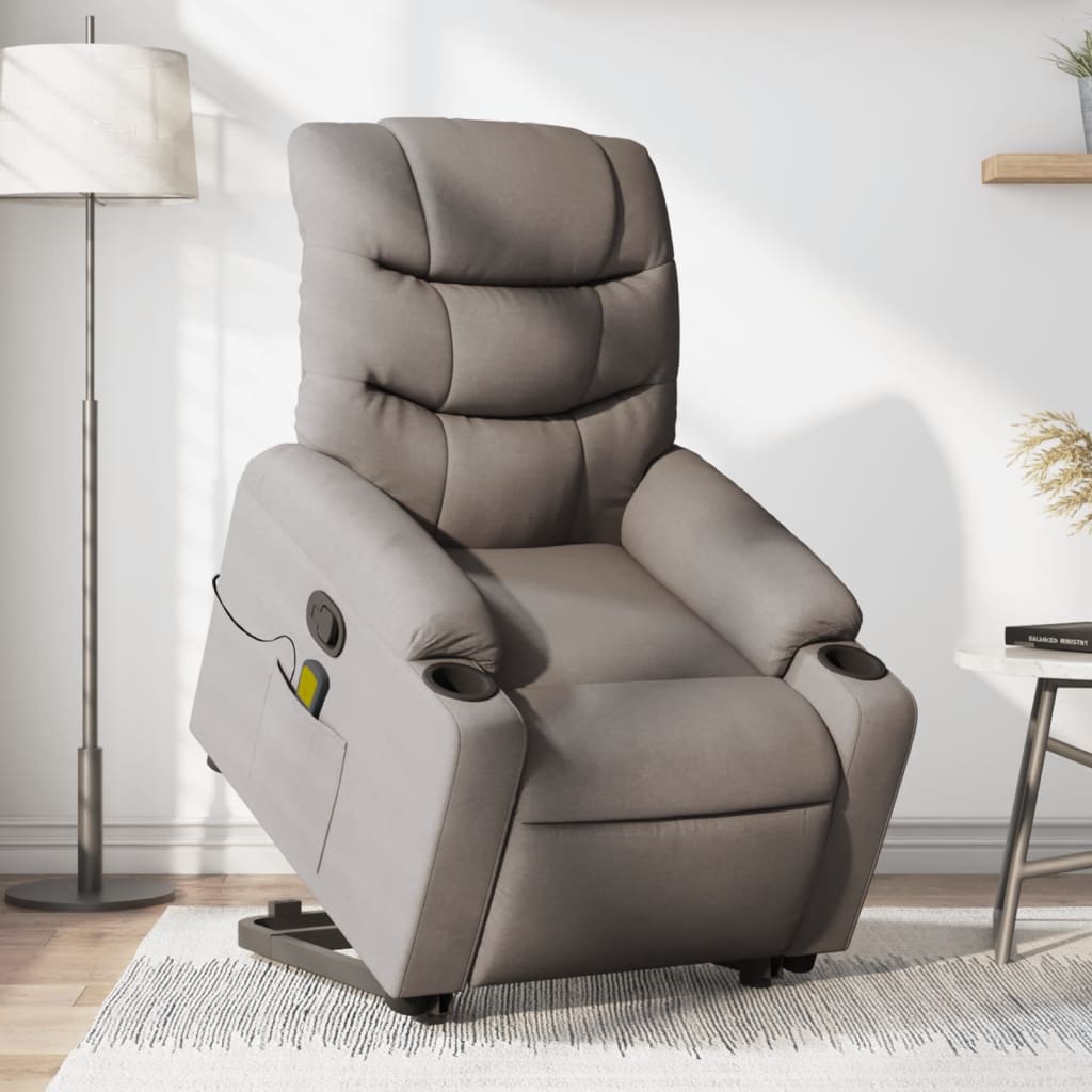 Poltrona Alzapersona Massaggiante Reclinabile Tortora Tessuto | homemem39