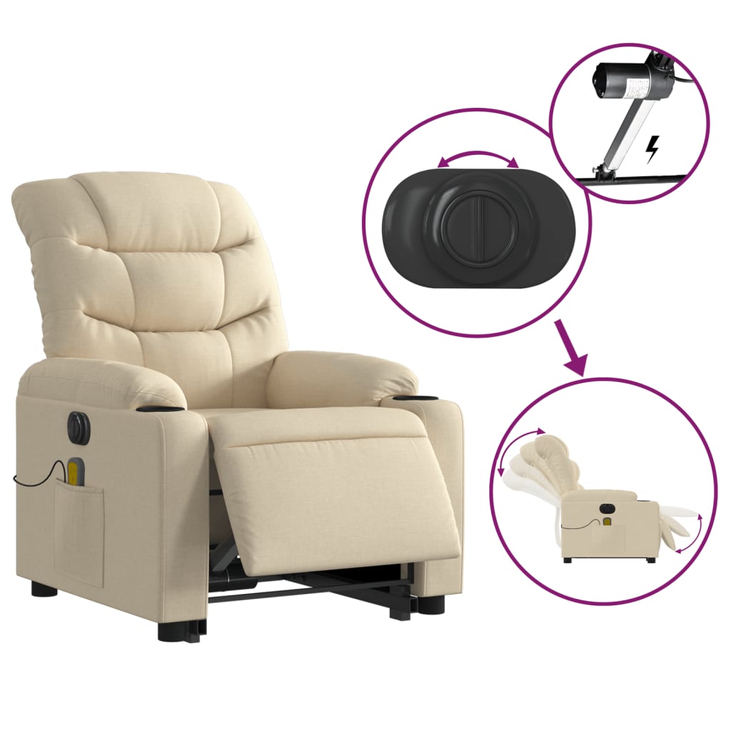 Poltrona Alzapersona Massaggiante Elettrica Crema in Tessuto | homemem39