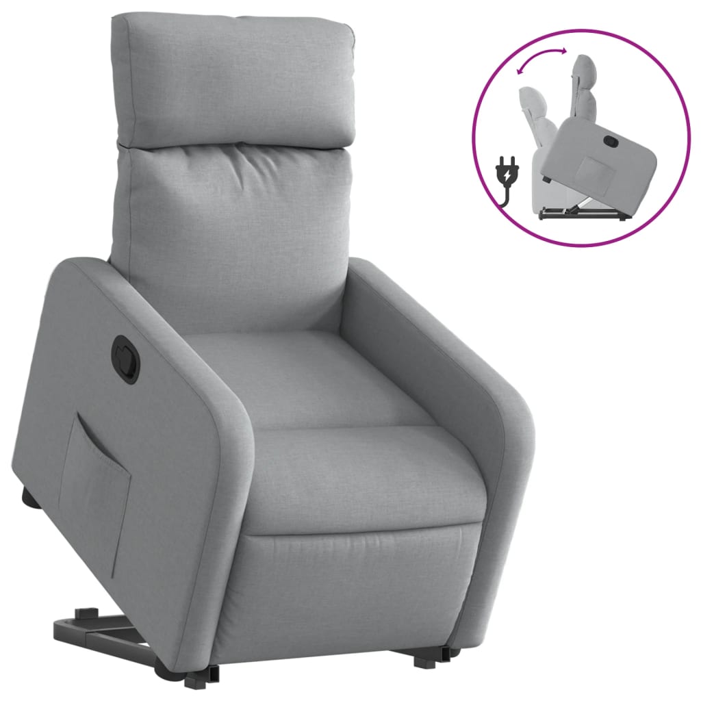 Light Gray Reclining Lift Armchair in Fabric