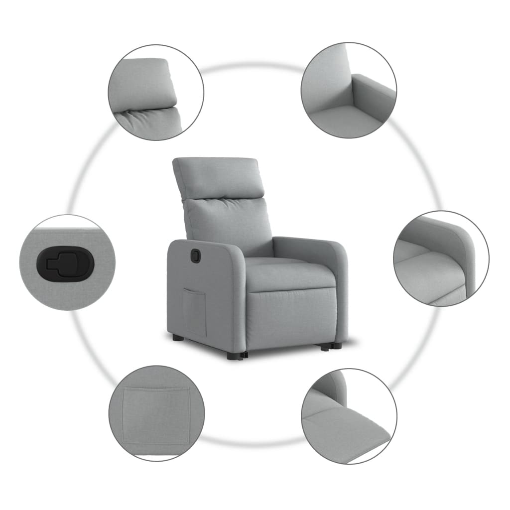 Light Gray Reclining Lift Armchair in Fabric