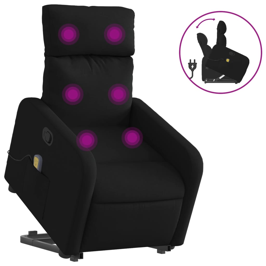 Black Reclining Massage Lift Chair in Fabric