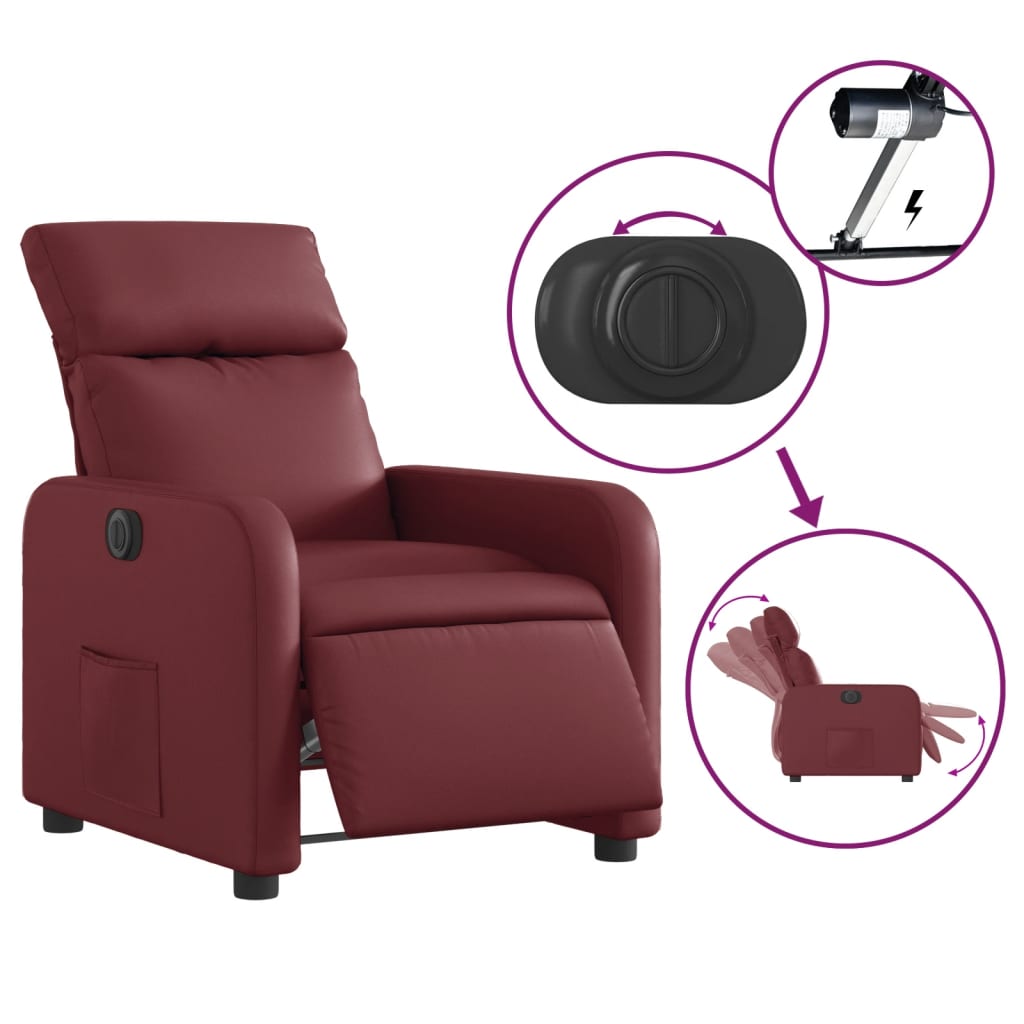 Poltrona Reclinabile Elettrica Rosso Vino in Similpelle | homemem39