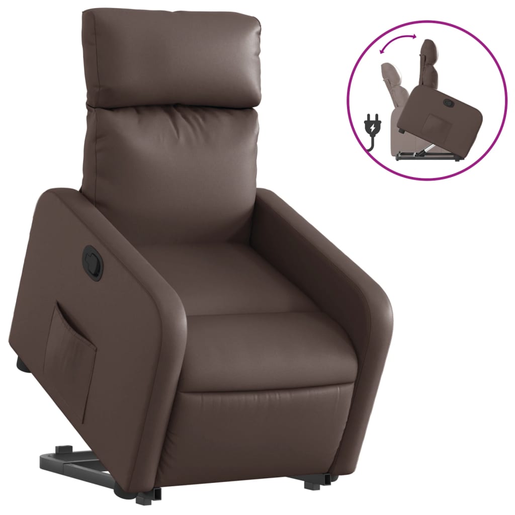 Brown Reclining Lift Armchair in Faux Leather