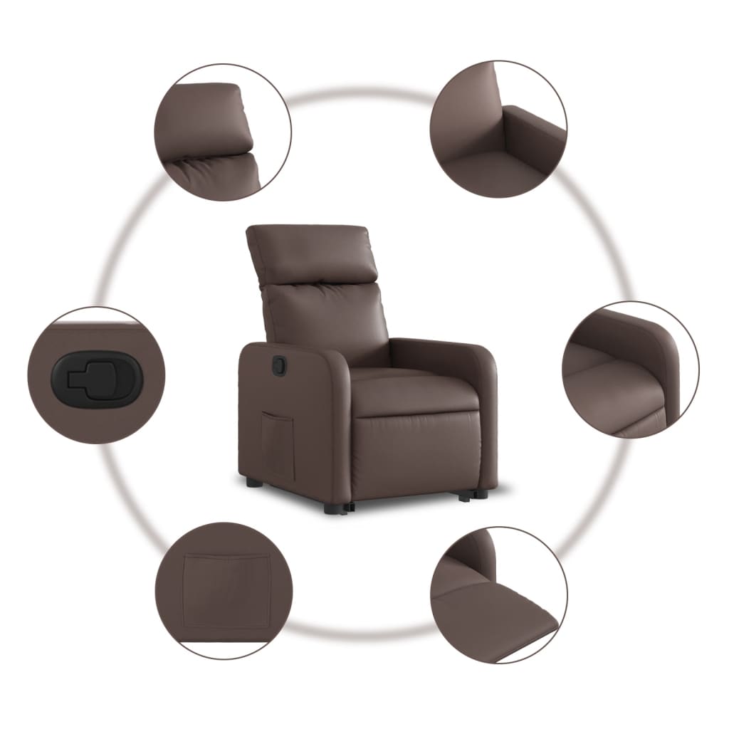 Brown Reclining Lift Armchair in Faux Leather