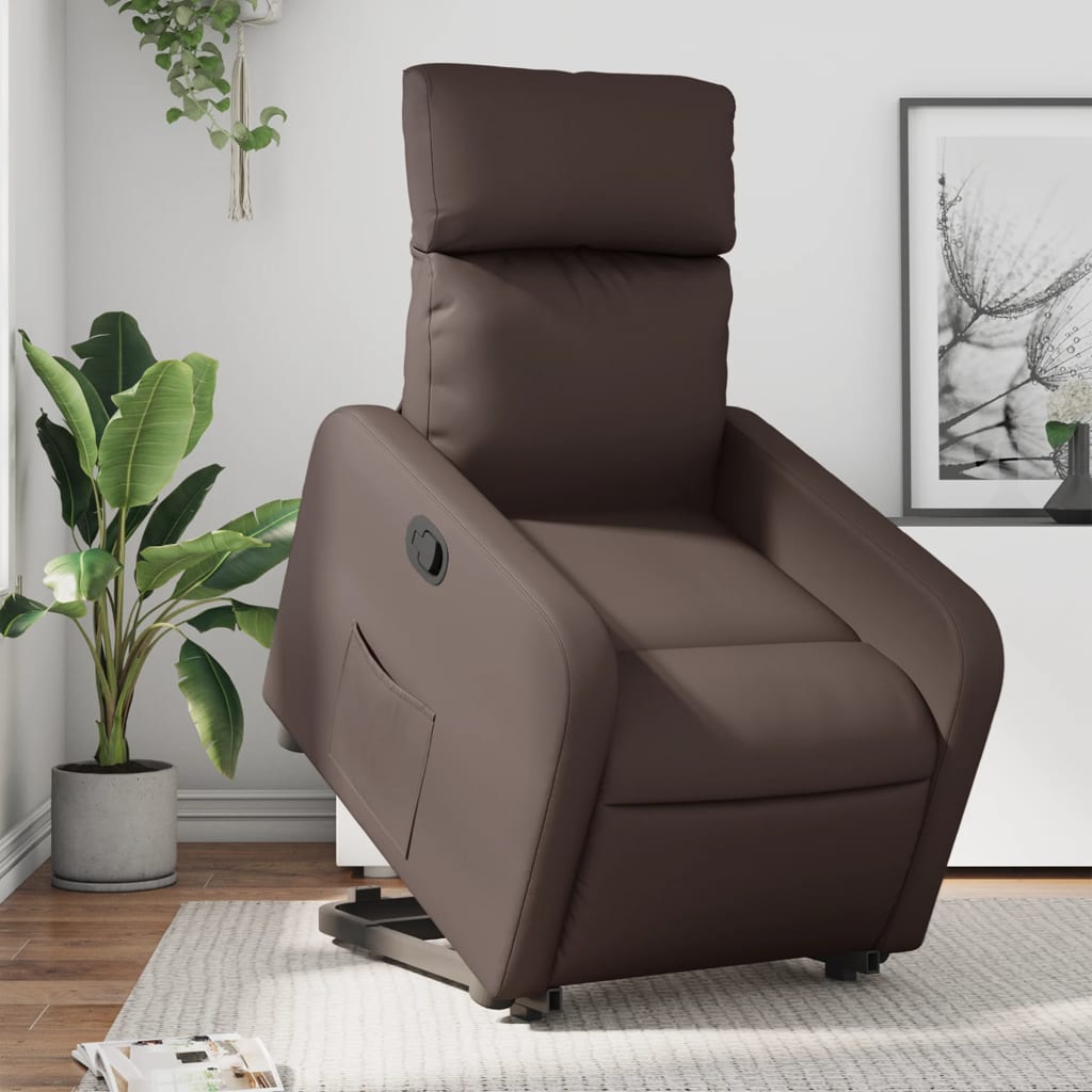 Brown Reclining Lift Armchair in Faux Leather