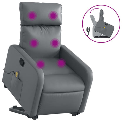 Reclining Massage Lift Chair Gray Faux Leather