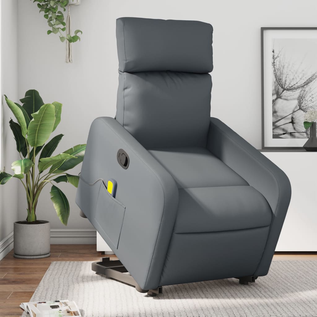 Reclining Massage Lift Chair Gray Faux Leather