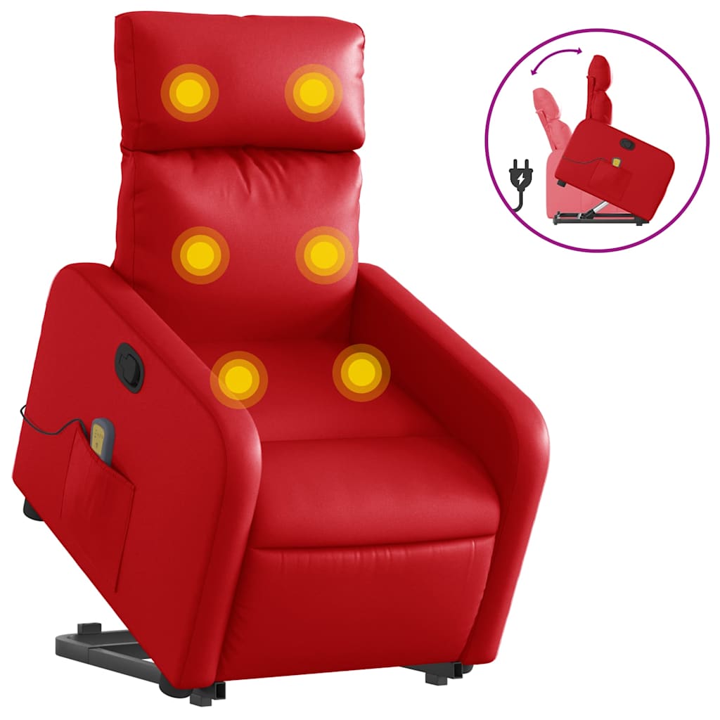 Poltrona Alzapersona Reclinabile Massaggio Rosso in Similpelle | homemem39