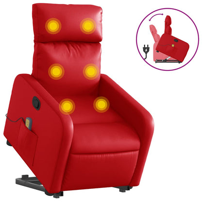 Poltrona Alzapersona Reclinabile Massaggio Rosso in Similpelle | homemem39