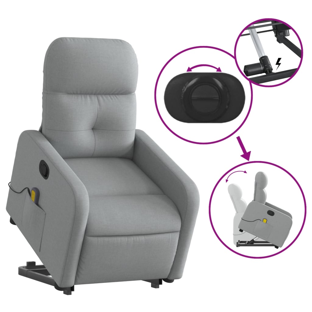 Reclining Massage Lift Chair Light Gray Fabric