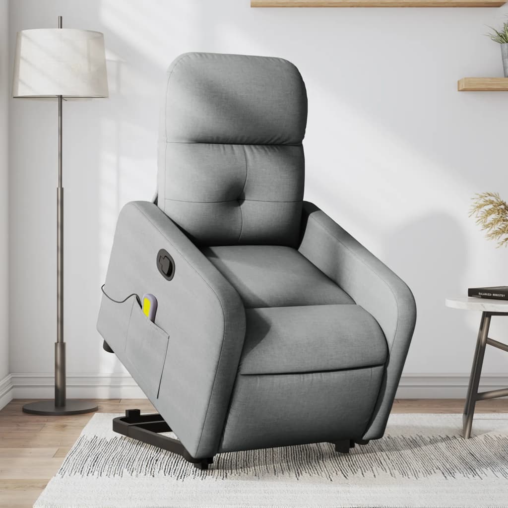 Reclining Massage Lift Chair Light Gray Fabric