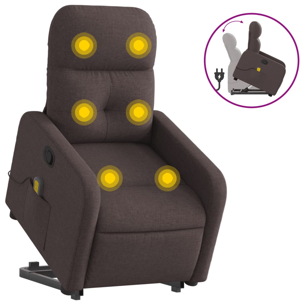 Reclining Massage Lift Chair Dark Brown Fabric