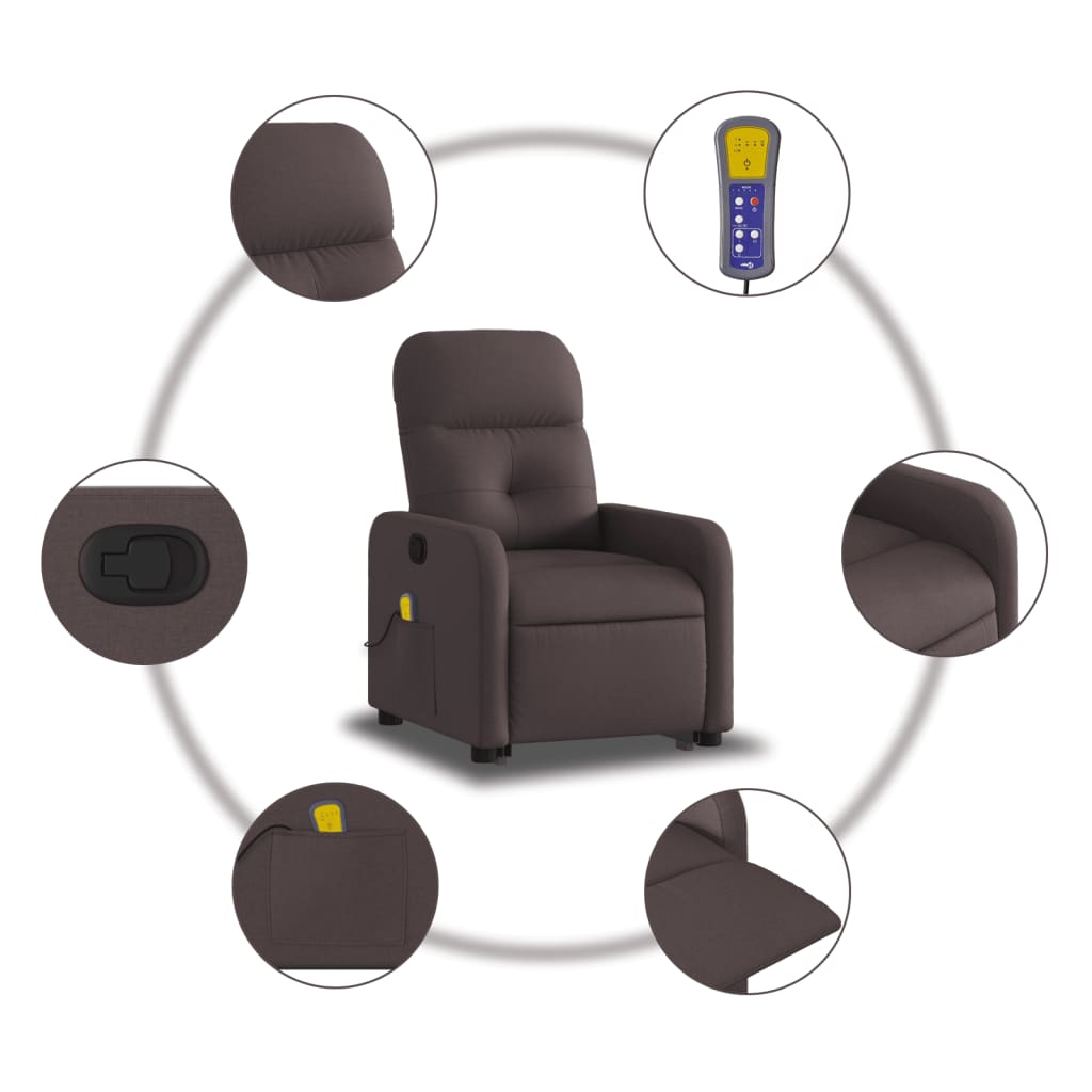 Reclining Massage Lift Chair Dark Brown Fabric