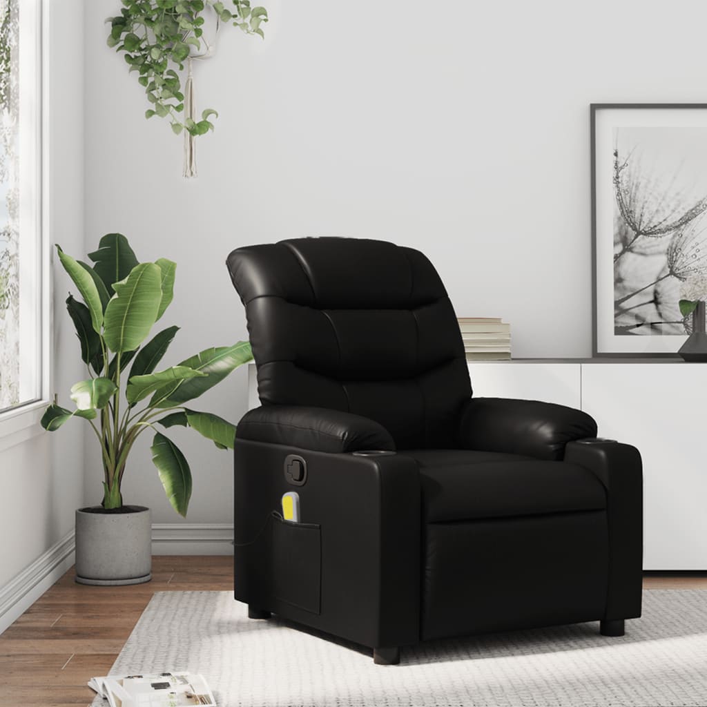 Poltrona reclinabile massaggiante in Similpelle Nera | homemem39