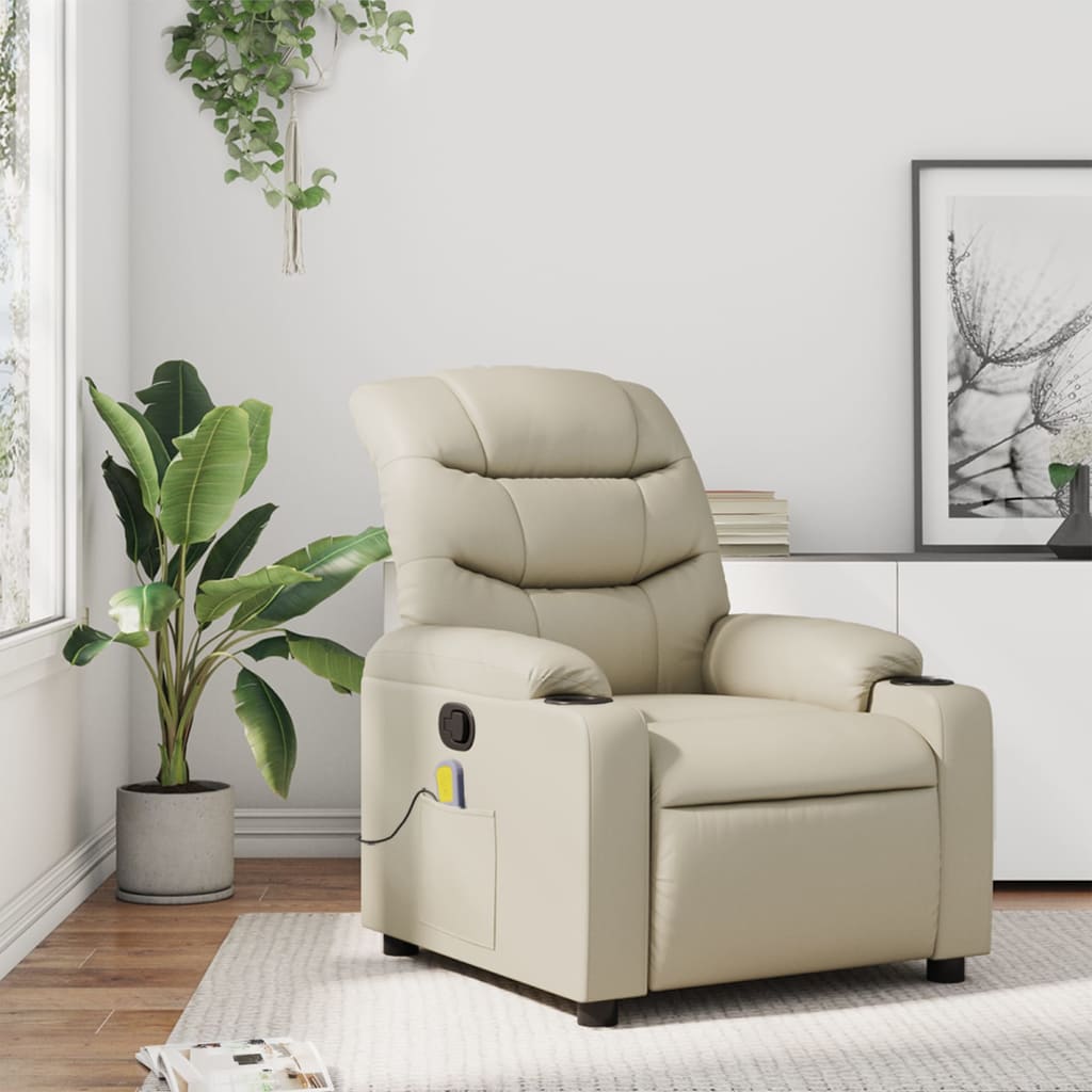 Poltrona reclinabile massaggiante in Similpelle Crema | homemem39