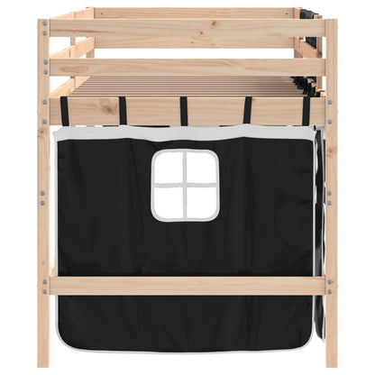 Letto a Soppalco con Tende Bambini Bianco e Nero 80x200 cm Pino