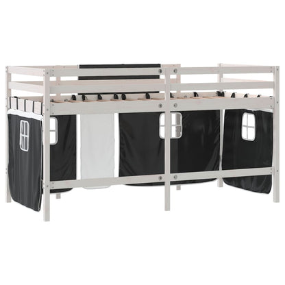 Letto a Soppalco con Tende Bambini Bianco e Nero 80x200 cm Pino