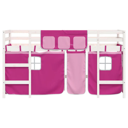 Letto a Soppalco con Tende Bambini Rosa 80x200 cm Massello Pino