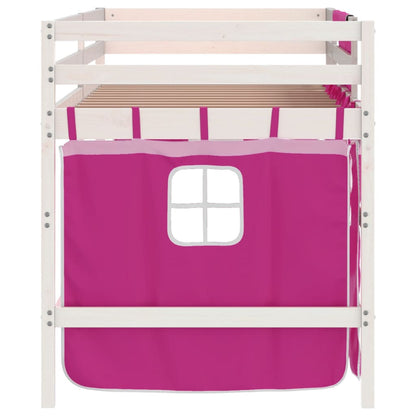 Letto a Soppalco con Tende Bambini Rosa 80x200 cm Massello Pino