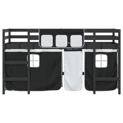 Letto a Soppalco con Tende Bambini Bianco e Nero 80x200 cm Pino